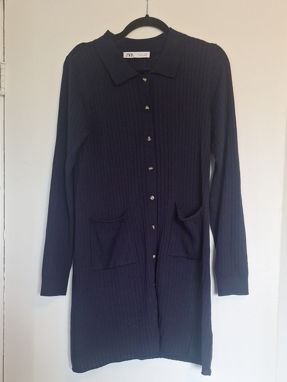 Zara Dark Navy Ribbed Long Button-Up Dress